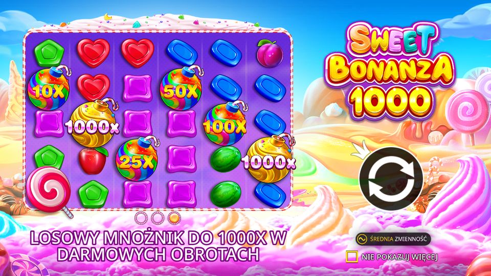 Ekran startowy Sweet Bonanza 1000: losowy mnożnik do 1000x w darmowych obrotach